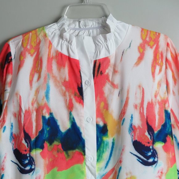 NWOT MISSLOOK Citrus Colored Printed Blouse - Picture 3 of 7